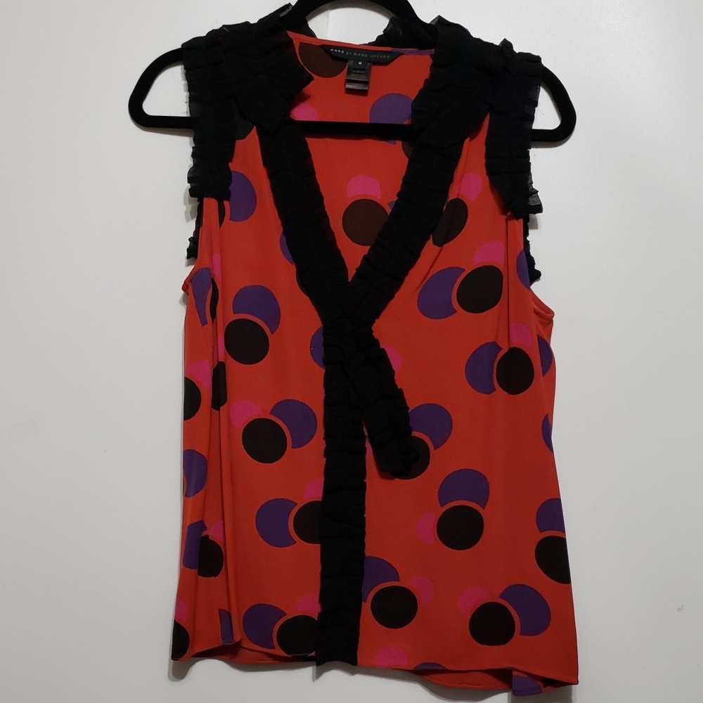 Marc By Marc Jacobs Deep Red Polka Dots Ruffles Top